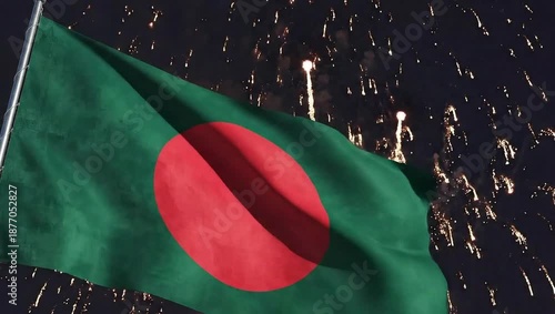 Wallpaper Mural National flag waving on a flagpole against a dark background with fireworks exploding around it on a celebratory night Torontodigital.ca