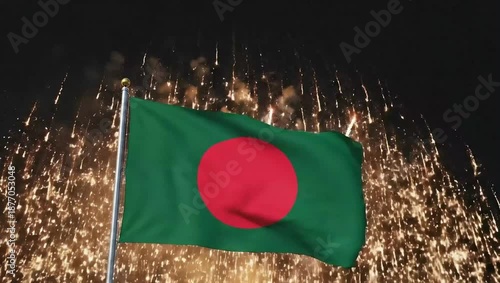 Wallpaper Mural Bangladesh flag waving proudly against a backdrop of fireworks at night Torontodigital.ca