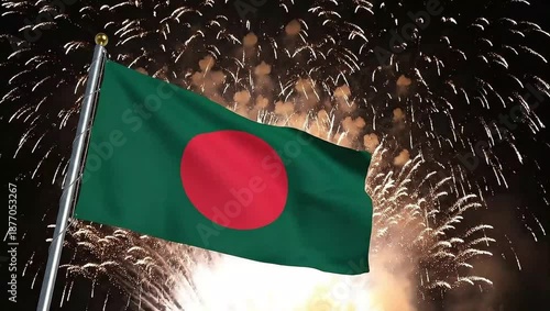 Wallpaper Mural Bangladesh flag waving during fireworks display on national celebration day Torontodigital.ca