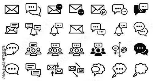 Collection of various communication and messaging icons