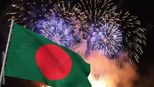 Wallpaper Mural Bangladesh flag waving against vibrant fireworks display at night celebration event Torontodigital.ca