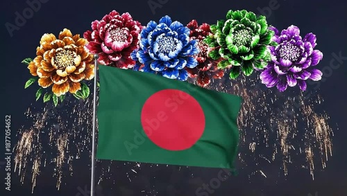 Wallpaper Mural Bangladesh flag waving with colorful flowers blooming around it, symbolizing national pride and celebration Torontodigital.ca