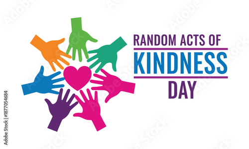 Random acts of kindness day logo with colorful hands and heart