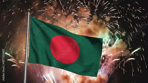 Wallpaper Mural Bangladesh flag waving proudly against vibrant fireworks display on a celebratory night Torontodigital.ca