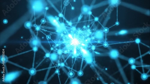 Blue glowing data network with central bright light