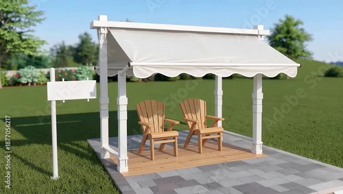 Sunny Backyard Gazebo With Patio Chairs And Canopy.