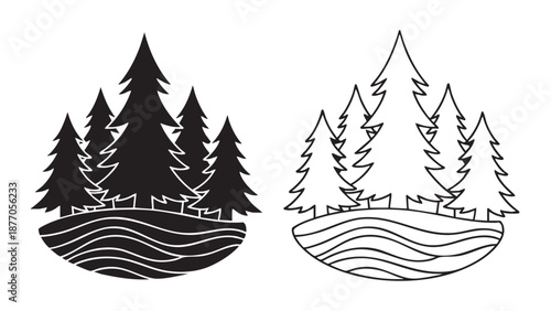 A festive vector illustration featuring a set of green pine and fir Christmas trees with winter snowflakes for a New Year holiday celebration design