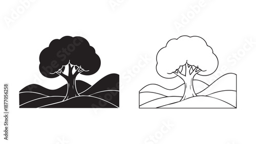 Funny vector illustration of a happy man and young woman with a cute sheep and woolly lamb in a green park with trees and farm nature art design