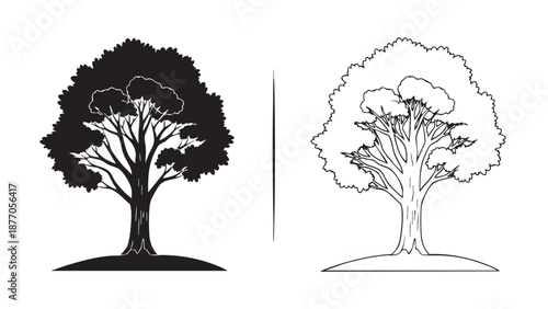 Vector art illustration of a tree with roots and branches featuring a seasonal nature design for eco environment decoration