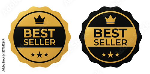 Gold and black best seller badges for retail marketing and promotions