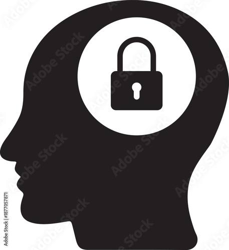 Security of the Mind Locked Brain Concept Icon