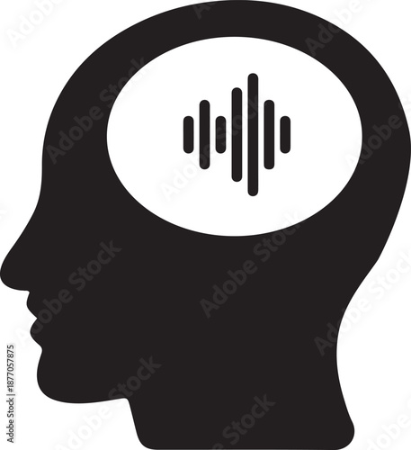Audio Waveform inside Human Head Silhouette Icon