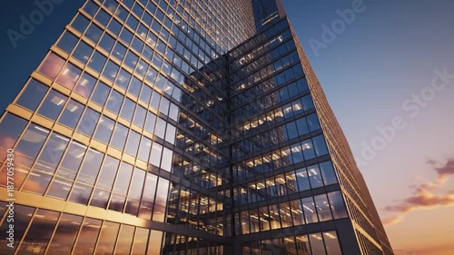 Modern Glass Skyscraper at Sunset - Urban Architecture