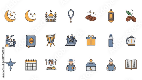 Collection of Various Cartoon Icons and Symbols.