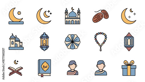 Islamic Symbols and Icons Collection Illustration.