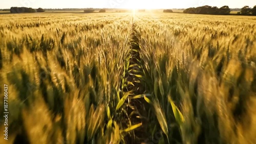 Golden Wheat Field at Sunset: Agriculture and Harvest