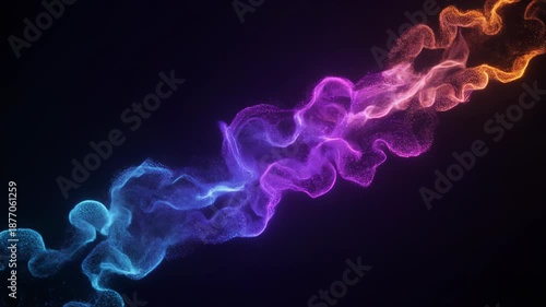 Smooth flowing blue and purple smoke waves creating a swirling motion pattern with light energy textures on a solid black background