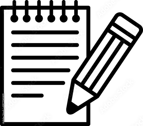 メモ帳と鉛筆のシンプルなアイコン。（Notepad and pencil simple icon.）
