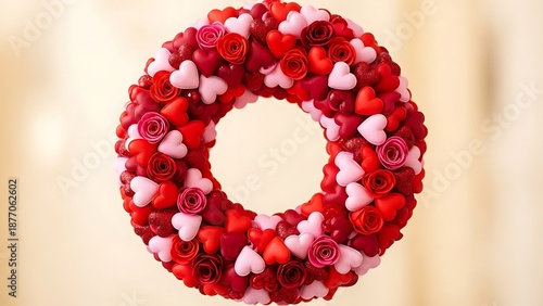 Romantic Valentine Heart Wreath Made of Roses and Hearts