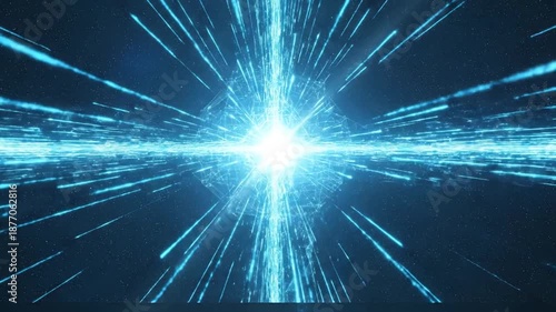 Electric blue light streams through a digital network