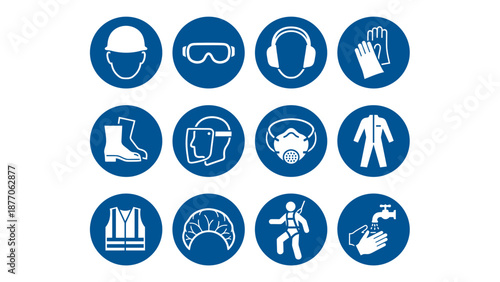 Manufacturing PPE Mandatory Safety Signs Set - ISO Style Industrial Safety Pictograms Bundle