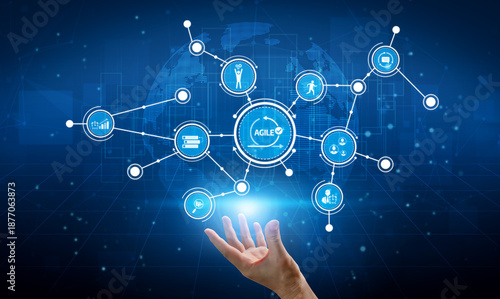 Visual representation of agile methodology with technology applications, showcasing global connectivity and innovation in the modern business landscape. Tessel © InfiniteFlow