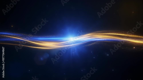 Futuristic abstract space background with glowing blue wave lines and bright energy motion in a dark technological vector art design