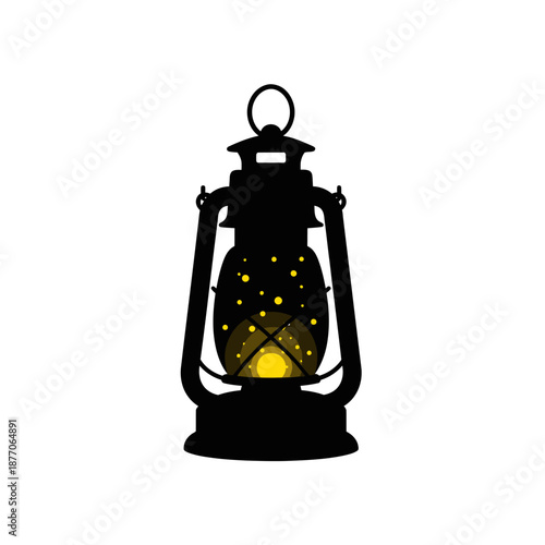 Vector icons Vintage lantern silhouette with a magical starry night glow inside. EPS Editable