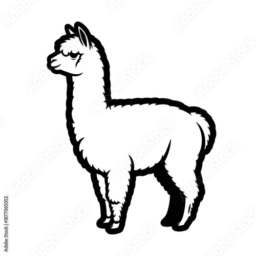 Vector icons Stylized Black and White Line Art of a Standing Alpaca. EPS Editable