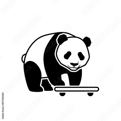 Vector icons Stylized Black and White Panda Bear Riding a Skateboard. EPS Editable