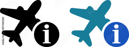 飛行機とインフォメーションマークの旅行案内アイコン（Travel Information Icon with Airplane and Info Symbol）
