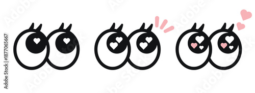 ハート目のかわいい目アイコンセット｜好意・ときめきの表情ベクター