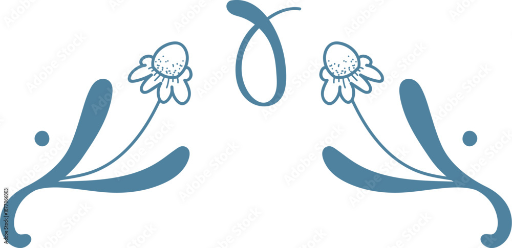 Naklejka premium Floral Divider Ornament Line Art