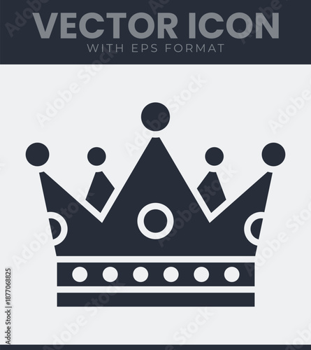 Royal crown icon for king queen prince princess authority power leadership success and victory. Nobility, jewelry, gold, wealth, rich, winner, champion, award. Solid vector symbol illustration