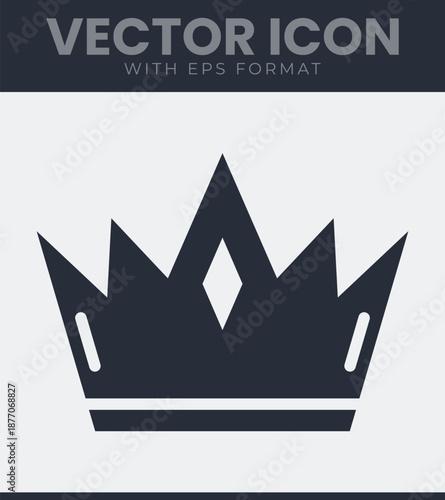 Crown icon silhouette for royal king queen authority power. Monarch, majesty, kingdom, throne, jewelry, gold, princess, prince, empire, leadership. Solid vector symbol illustration