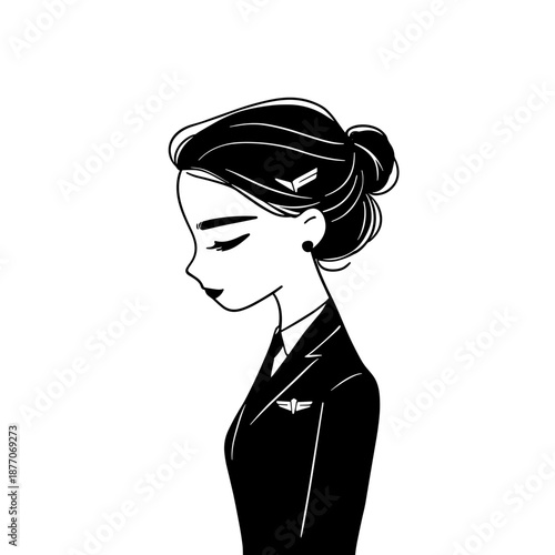 Flight Attendant. Flight Attendant simple black and white line art vector logo