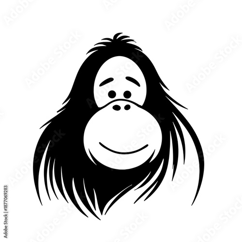 Bornean Orangutan. Bornean Orangutan simple black and white line art vector logo