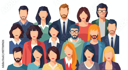 Diverse group of professional people standing together in business attire.