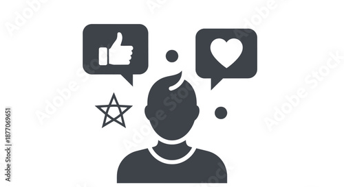 Conceptual illustration of social media engagement with user icons and interaction symbols.