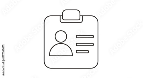 Simple black and white line art of an identification badge with user profile icon.