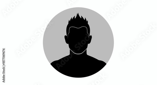 Silhouette of a man with spiked hair against a gray background.