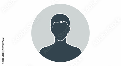 Silhouette of a person with short hair against a circular background.