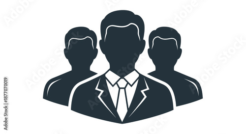 Silhouette icon of three business professionals standing together in unity.