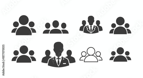 Set of simple business and team icons representing groups and leadership.