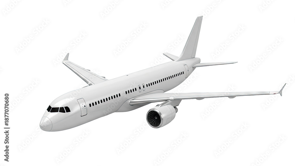 Obraz premium White Passenger Jet Airplane on a White Background