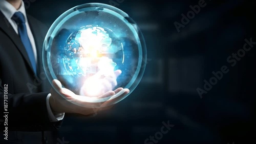 A businessperson holding a glowing crystal ball