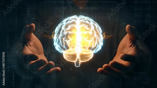 A conceptual illustration of the human brain with the light