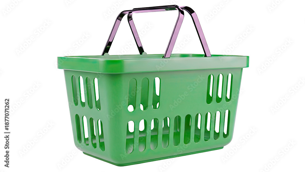 Fototapeta premium Green Shopping Basket with Black Handles