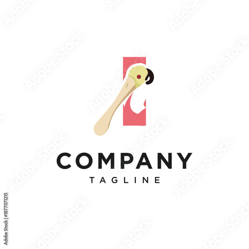 Letter I Roseate Spoonbill Logo Icon Vector