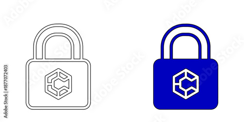SEO Title: Cyber Security Lock Icon with Hexagon Core, Blockchain Protection and Data Privacy Concept